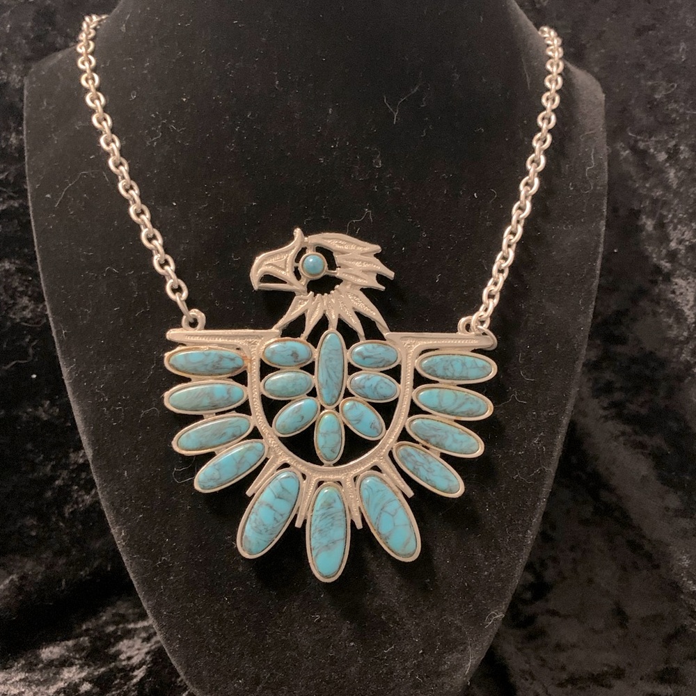 An Original Eagle Statement Necklace With Turquoise Accents